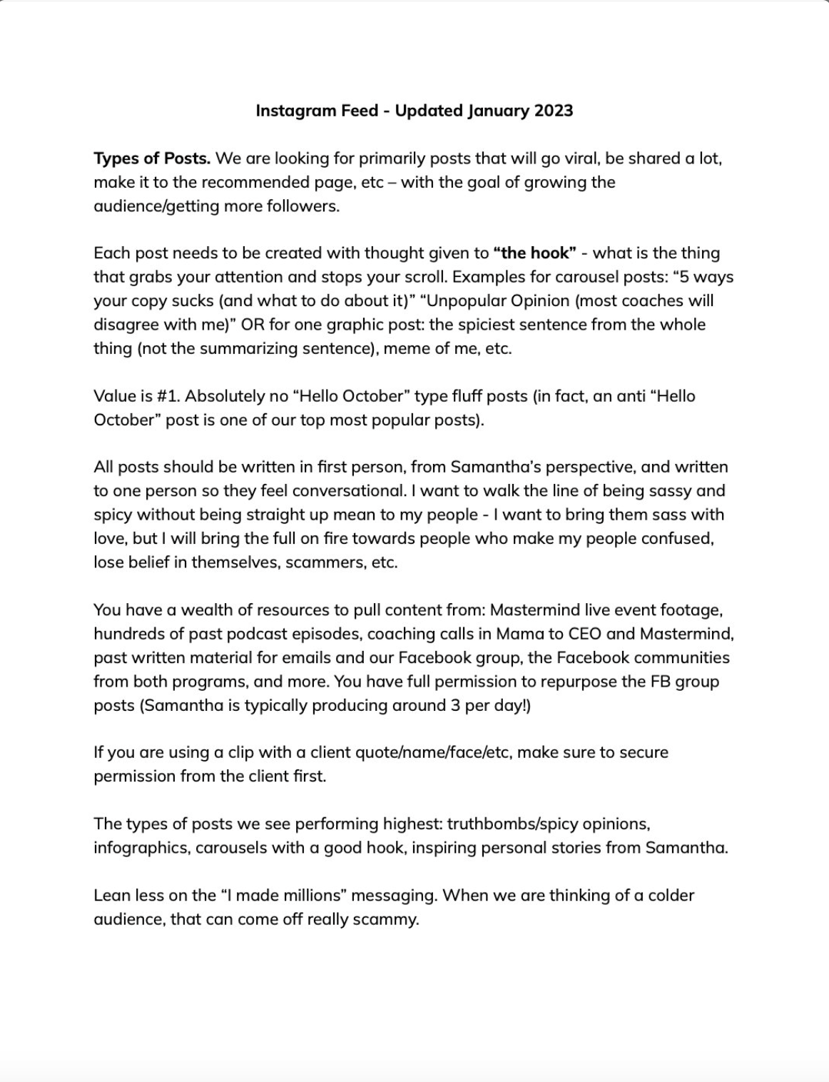 Instagram Handbook content page